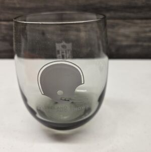 Vintage Cleveland Browns Smoky Gray Etched Lowball Glass 8oz Helmet NFL Logo
